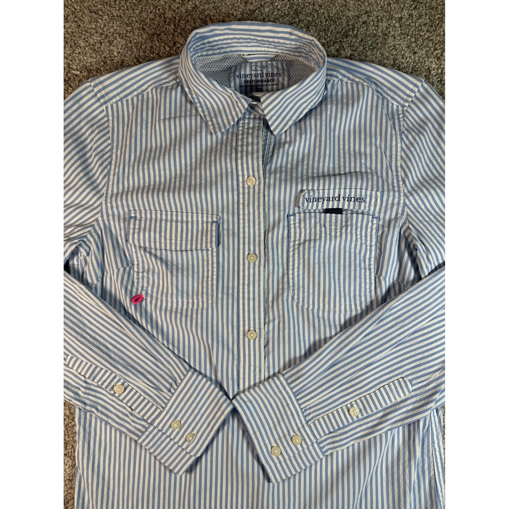 Vineyard Vines Performance Stripe Shirt Dress Blue White Seersucker Size 00